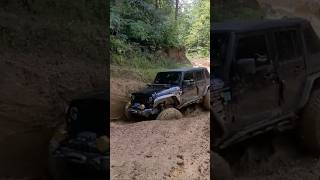 Jeep Wrangler 4 door taking on a big mud hole at Windrock jeep jeepwrangler offroad offroading [upl. by Yema]