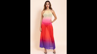 New plus size gradient sexy open back see through chiffon dress Wholesale SKU A28270 [upl. by Yelrihs]