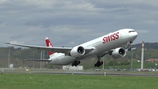 HD SWISS Boeing 777300ER HBJNB takeoff at Zurich Airport  16042016 [upl. by Myrtice]