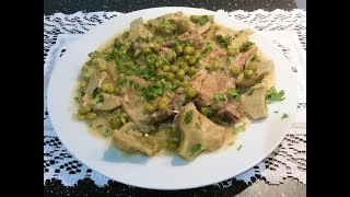 tajine de la viande aux petits pois et aux artichauts طبق لحم بالجلبانة والقرنون [upl. by Eilrebmik181]