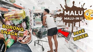 CHALLENGE SUAMI PAKE BOXER KE SUPERMARKET SUPER MALU [upl. by Ettigdirb]