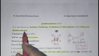 Trichloroethylenestructure uses pharmacyTCEacetylene trichloride122trichloroethylenechemis [upl. by Yalcrab972]