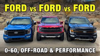 Comparing Ford F150s F150 Raptor F150 Tremor amp F150 FX4  060 OffRoad Performance [upl. by Anaiviv]