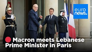 🔴 Macron welcomes Lebanese Prime Minister Mikati in Paris  euronews 🇬🇧 [upl. by Eimorej]