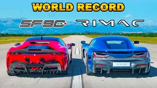 Ferrari SF90 v new Rimac Nevera DRAG RACE WORLD RECORD [upl. by Signe]