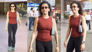 Sanya Malhotra Spotted At Mumbai Airport [upl. by Rehtaeh]