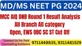 Neet PG 2024 AIQ DNB Round 1 All Branch All category Open EWS OBC SC ST Cut Off [upl. by Alicea]