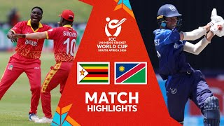 Zimbabwe v Namibia  Match Highlights  U19 CWC 2024 [upl. by Egidio694]