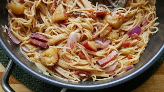 One Pot Pasta mit Zwetschgen Speck amp Zwiebeln  Rezept  Fast Food  Pflaumen  Einfach  Schnell [upl. by Annaoi289]