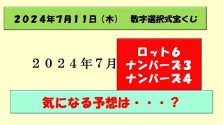 2024年7月11日 数字選択式宝くじ予想 ナンバーズ3 ナンバーズ4 ロト6 ロト7 ビンゴ5 宝くじ [upl. by Waldack]