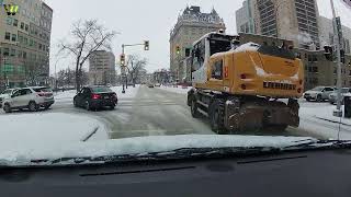 Ellice Ave  Colony St  Memorial Blvd – Main St  1 PM  Snowing  177  Winnipeg Road Trip [upl. by Oletha]