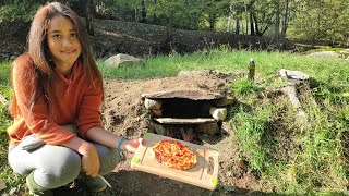 Permanent bushcraft camp update primitive underground oven building and pizza cooking  Rock oven [upl. by Yelsna]