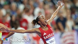 Winfred Yavi goes wild after besting the field in the women’s 3000m steeplechase  Paris Olympics [upl. by Eve]