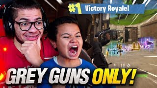 OMG GREY GUNS ONLY CHALLENGE WITH 9 YEAR OLD BROTHER in Fortnite Battle Royale HARD [upl. by Woolcott]