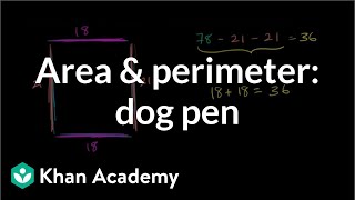 Area and perimeter word problem width of a dog pen  Khan Academy [upl. by Adnertal]