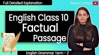 Factual Passage Class 10  Unseen Passage  Class 10 English Grammar  CBSE  Term 2 [upl. by Silirama]