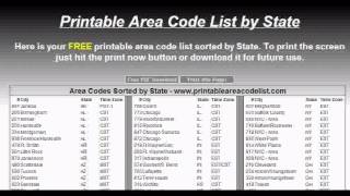 Printable Area Code List [upl. by Eckblad640]