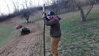 Building a Barbed Wire Fence By Hand Tips and Tricks [upl. by Ilan413]