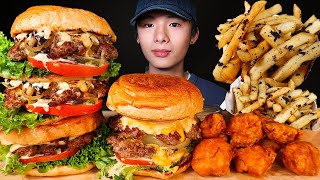 ASMR BURGER MATE 🍔 DOUBLE PINEAPPLE CHEESEBURGER  A4 WAGYU  FRIED CHICKEN Eating Sound MAR ASMR [upl. by Brinn]