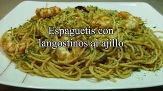 Espaguetis con langostinos al ajillo  RECETA CASERA  rica y fácil de hacer [upl. by Ancell466]