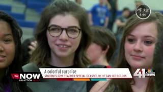 Harrisonville High School students surprise teacher with colorblind glasses [upl. by Neerbas25]