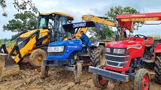 Jcb 3dx Eco Excellence Backhoe Machine Loading Red Mud In Mahindra and Sonalika Tractor  Jcb Video [upl. by Kella]