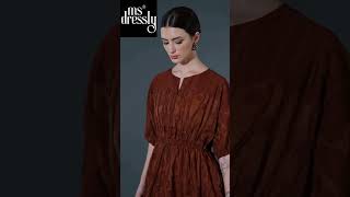 Rust Textured Midi Dress with Cinched Waist [upl. by Orazio26]