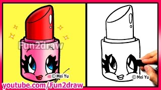 How to Draw Cartoons  Cute Lipstick  Makeup amp Cosmetics Tutorial Fun2draw Art [upl. by Assyli]