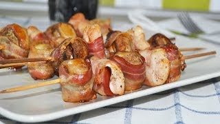 Brochetas de Bacon Pollo y Champiñones  Recetas de cocina fáciles [upl. by Ryun]