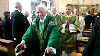 Pope Emeritus Benedict XVI at the end of a Mass [upl. by Hegarty]