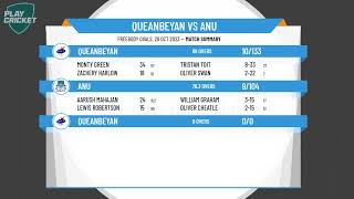 ACT Premier Cricket  Mens 2nd Grade  Round 3  Queanbeyan v ANU  Day 2 [upl. by Sehcaep107]