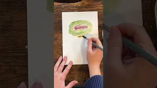 One minute painting of a pink and green mushroom loosewatercolor watercolorpainting mushroomart [upl. by Yleoj]