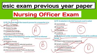 esic exam previous year questions  esic staff nurse paper  nursing officer exam question paper [upl. by Everard276]