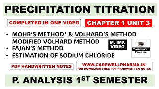 Precipitation Titration  Mohr Method  Volhard Method  Fajan Method  ch1 Unit 3 Analysis 1st sem [upl. by Ahsienyt85]