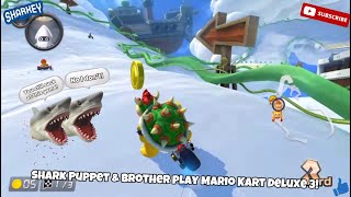 Shark Puppet amp Brother play Mario Kart Deluxe 3 [upl. by Gabriele840]