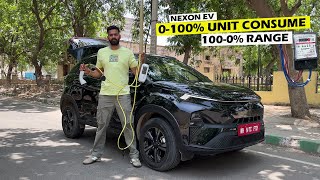 0100 Unit Consume amp Time 2024 Tata Nexon EV  True Range Test With AC [upl. by Wendin]