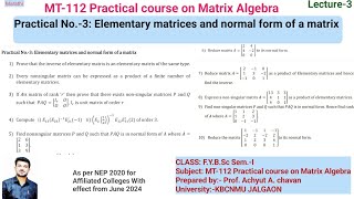 Practical No3  MT112 Practical course on Matrix Algebra  FYBSC KBCNMU chavanmathsindia [upl. by Ahsinhoj655]