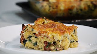 SAVOURY Spinach and Cheese BREAD PUDDING [upl. by Eimac576]