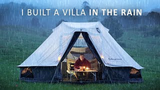 Solo RAIN Camping like a King  I built a fully furnished Palace Tent relaxing ASMR [upl. by Idas]