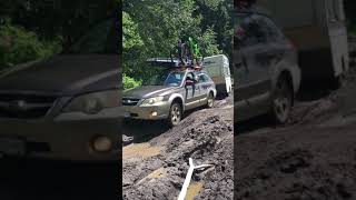 Subaru Outback towing trailer through mudhole in BC [upl. by Kati]