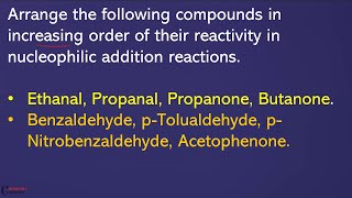 Arrange Ethanal Propanal Propanone Butanone Benzaldehyde pTolualdehyde pNitrobenzaldehyde [upl. by Deutsch]