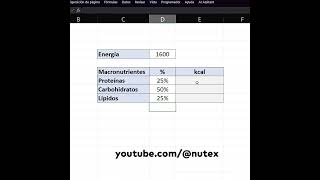 Cálculo Energético según la Distribución de Macronutrientes en Excel Excel Nutrición [upl. by Bernard]