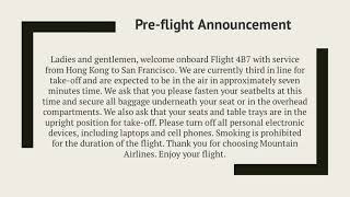 Preflight Announcement  Airline Announcements [upl. by Acinonrev]