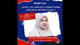 HOW TO WRITE A LITERATURE REVIEW EFFECTIVELY by PM Dr ROSNIDAR [upl. by Jemina]