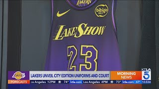 Lakers unveil City Edition uniforms newlook court [upl. by Nylaf995]