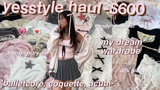 600 HUGE YESSTYLE tryon haul 🎀30 items trendy aesthetic clothes balletcore coquette acubi [upl. by Haraf41]