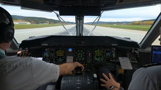 4K JUMPSEAT  Dash 8 Q400 Cockpit Startup and Takeoff  Kristiansand Airport [upl. by Nyer]