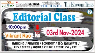 Editorial Analysis  03rd November 2024  Vocab Grammar Reading Skimming  Vikrant Rao [upl. by Braswell]