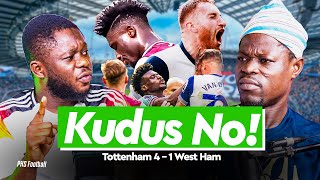 Tottenham 4  1 West Ham Mohammed Kudus Slaps gets a Red card Highlights fans reactions [upl. by Callida]