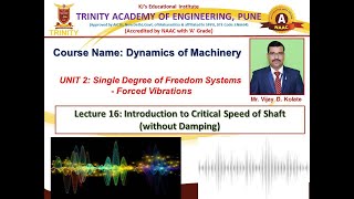 Lecture 16 Introduction to Critical Speed of Shaft without Damping [upl. by Notecnirp854]